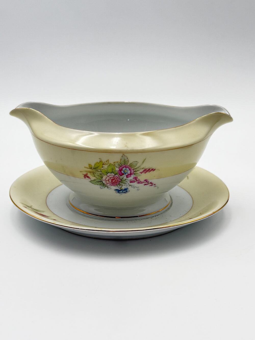 Vintage Hand Painted Nippon Japan Porcelain Gravy Boat w/ Underplate